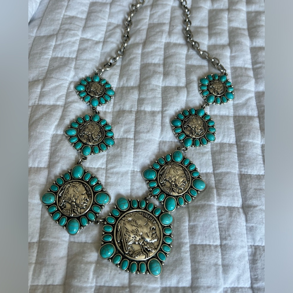 Indian Head Nickel Faux Turquoise Necklace
